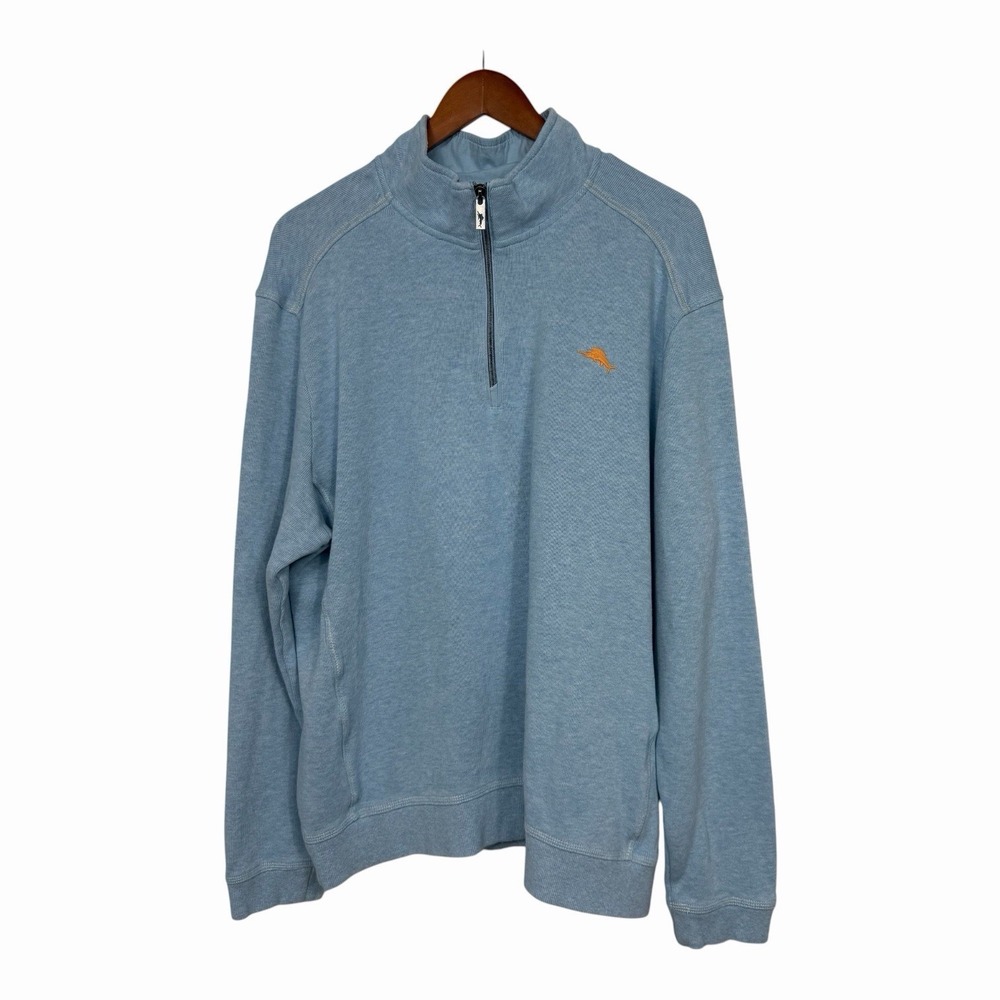 Tommy Bahama Mens XL Tall Blue Quarter Zip Pullover Sweatshirt Cotton